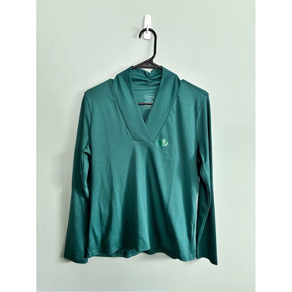 NWOT L.L.Bean Women's Pima Cotton Tee Shawl Long-Sleeve Teal Winter Shirt Sz SP